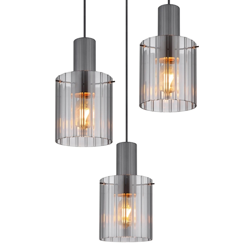 Globo - Lampadario a sospensione con filo 3xE27/40W/230V diametro 48 cm grigio