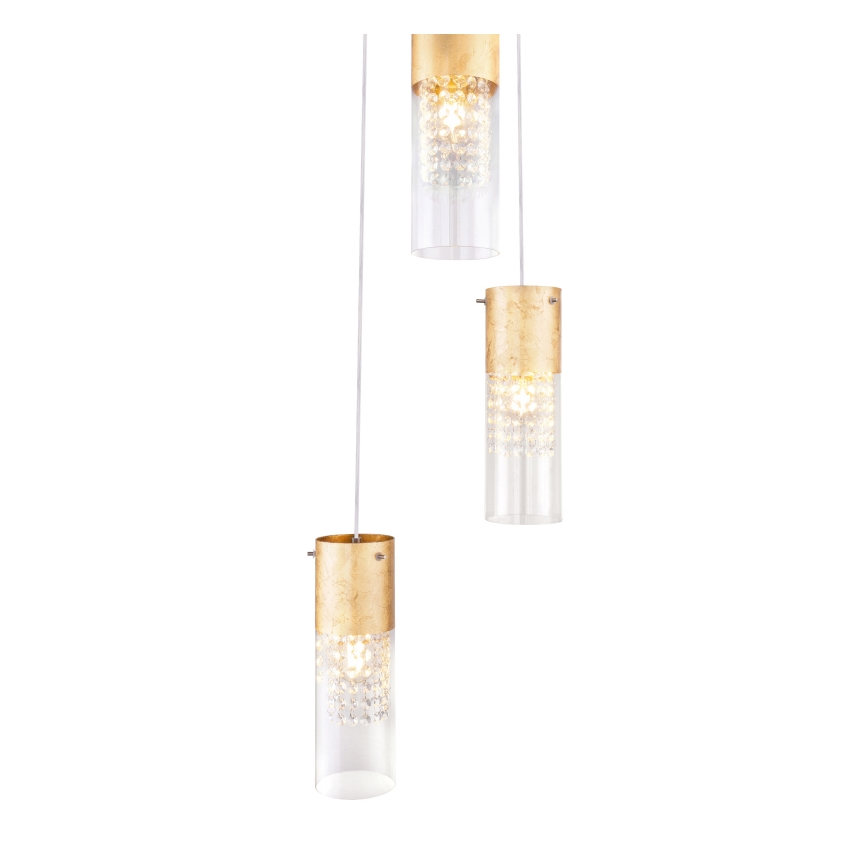 Globo - Lampadario a sospensione con filo 3xE27/60W/230V diametro 30 cm oro