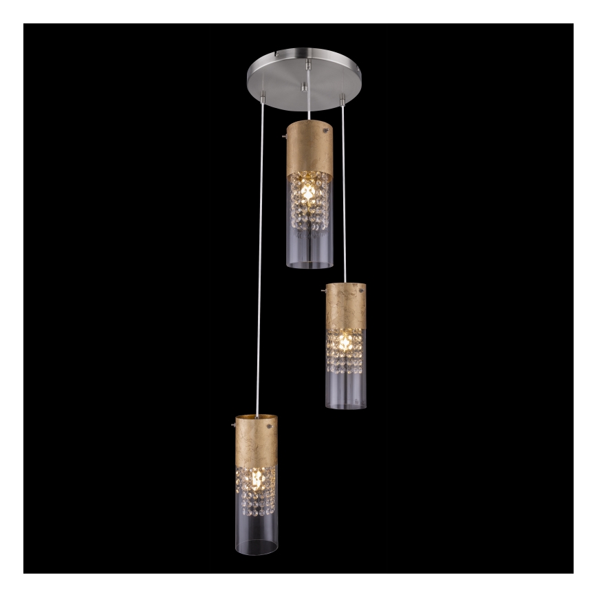 Globo - Lampadario a sospensione con filo 3xE27/60W/230V diametro 30 cm oro