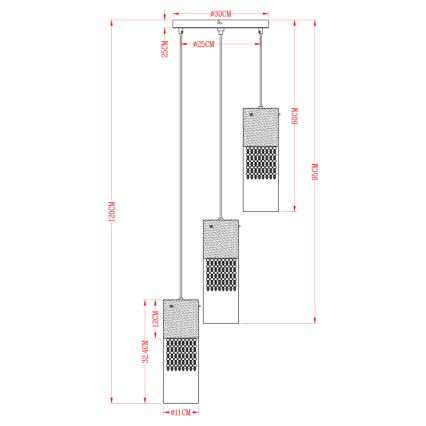 Globo - Lampadario a sospensione con filo 3xE27/60W/230V diametro 30 cm oro