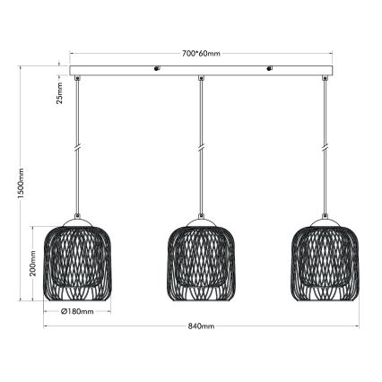 Globo - Suspension sur câble 3xE27/40W/230V