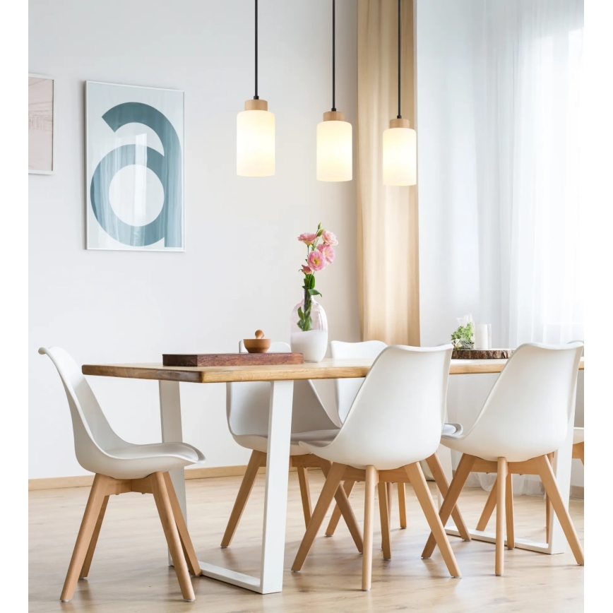 Globo - Pendelleuchte an Kabel 3xE27/60W/230V Eiche/Weiß