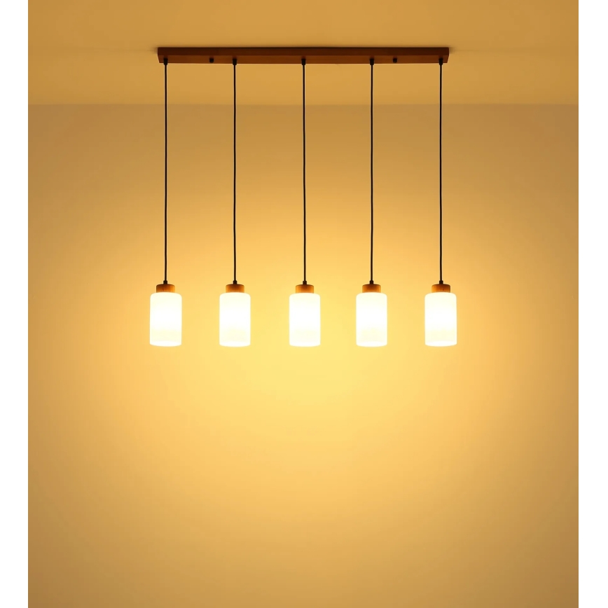 Globo - Pendelleuchte mit Kabel 5xE27/60W/230V Eiche/Weiß