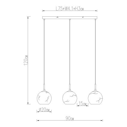 Globo - Lampadario a sospensione su cavo 3xE27/60W/230V