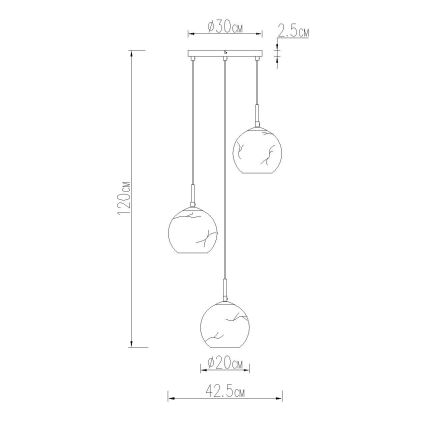 Globo - Pendelleuchte mit Kabelaufhängung, 3x E27/60W/230V, Ø 42,5 cm