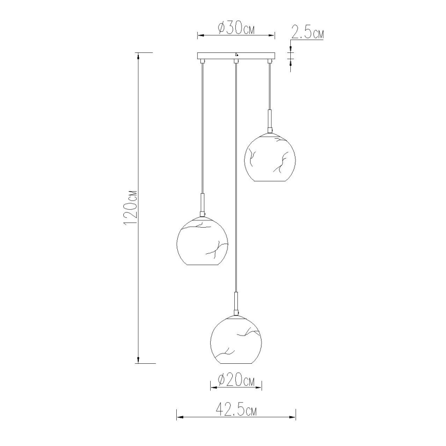 Globo - Pendelleuchte mit Kabelaufhängung, 3x E27/60W/230V, Ø 42,5 cm