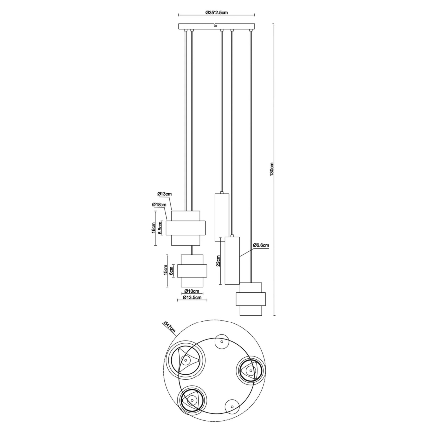 Globo - Pendelleuchte mit Kabelaufhängung 3xE27/40W/230V + 2xGU10/10W