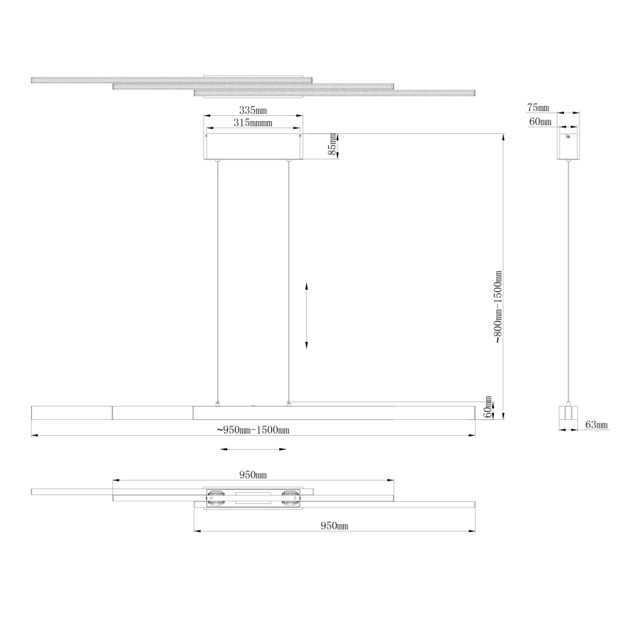 Globo - LED per Touch dimmbare Hängeleuchte an Kabel LED/39W/230V 2700/4000/6000K grau