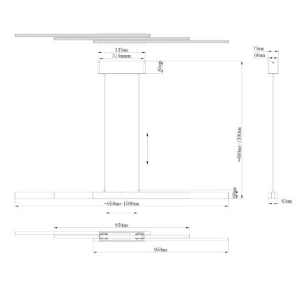 Globo - Dimmbare LED-Pendelleuchte mit Touch-Dimmer LED/39W/230V 2700/4000/6000K mattchrom