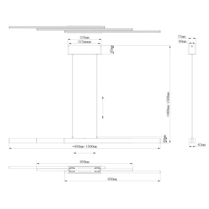 Globo - dimmbare Pendelleuchte mit Touch-Dimmer und Seilaufhängung, LED/39W/230V, 2700/4000/6000K, Messing