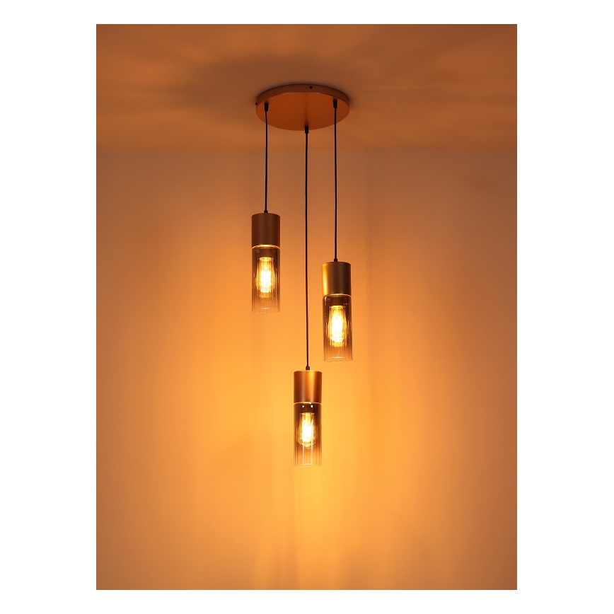 Globo - Suspension filaire 3xE27/25W/230V bronze d. 34 cm