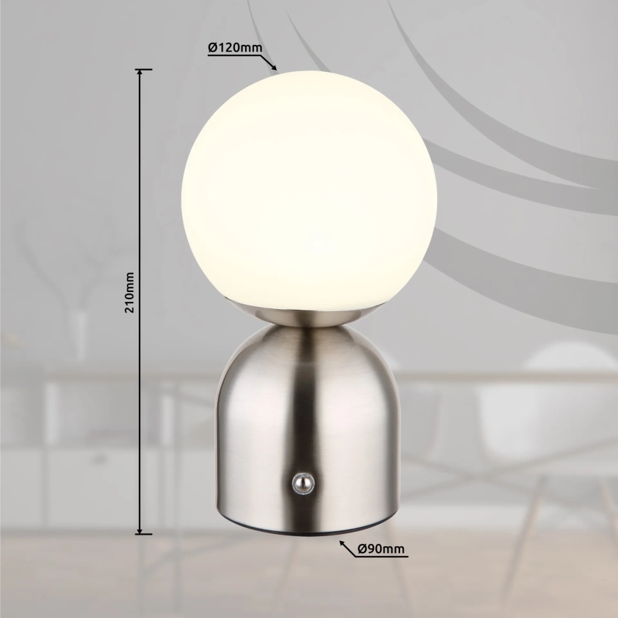 Globo - Dimmbare LED-Tischleuchte mit Touch-Funktion LED/2,5W/3,7V 2700K/4000K/6500K 1800 mAh USB matt Chrom