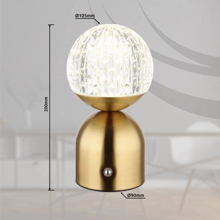 Globo - Lampe de table tactile à intensité variable LED/2,5W/3,7V 2700/4000/6500K 1800 mAh USB laiton