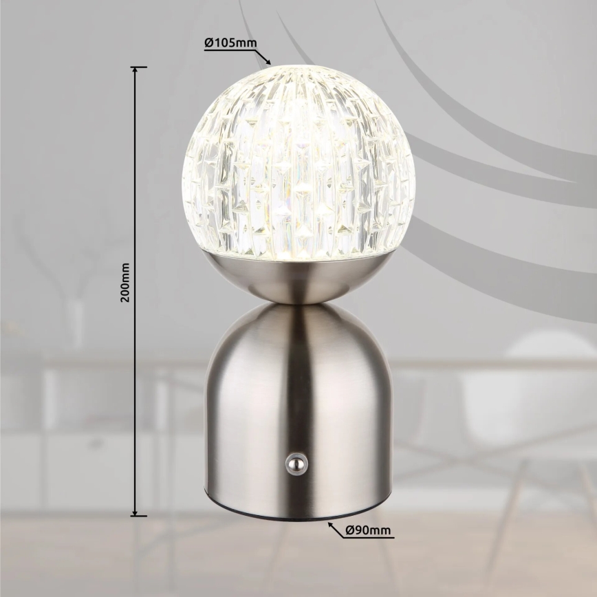 Globo - Lampada da tavolo LED dimmerabile con funzione Touch LED/2,5W/3,7V 2700/4000/6500K 1800 mAh USB cromo opaco