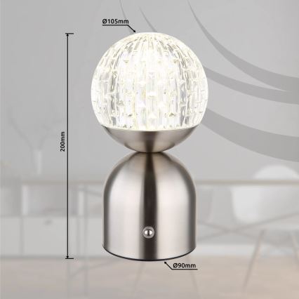 Globo - Lampe de table tactile à intensité variable LED/2,5W/3,7V 2700/4000/6500K 1800 mAh USB chrome mat