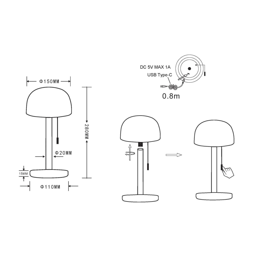 Globo - LED Akku-Tischlampe LED/1,5W/3,7V 3000/4200/6000K 1800mAh braun