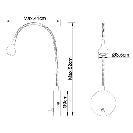 Globo - Lampada flessibile a LED 3W/230V, cromo lucido