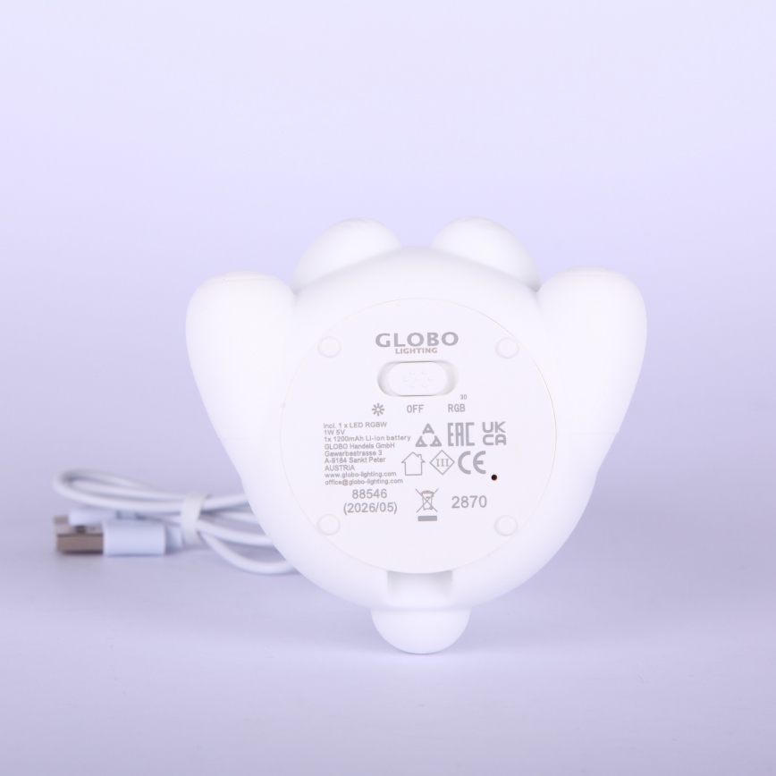 Globo - LED RGBW dimmerabile luce notturna ricaricabile per bambini LED/1W/5V 1200 mAh orsetto