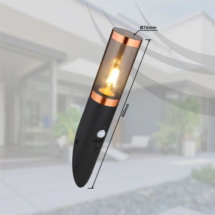 Globo - Applique da esterno con sensore 1xE27/15W/230V IP44 nero/rame