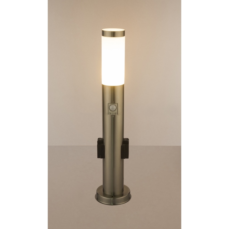 Globo - LED Außenleuchte mit Sensor und 2 Steckdosen LED/9W/230V 60 cm SCHUKO IP44