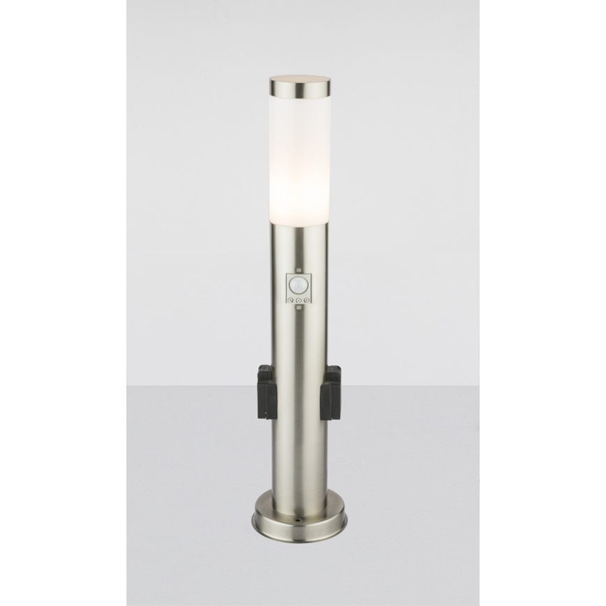 Globo - LED Außenleuchte mit Sensor und 2 Steckdosen LED/9W/230V 60 cm SCHUKO IP44