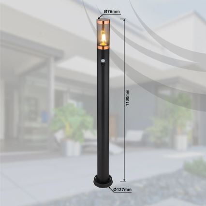 Globo - Lampada da esterno con sensore 1xE27/15W/230V IP44 110 cm nero/rame