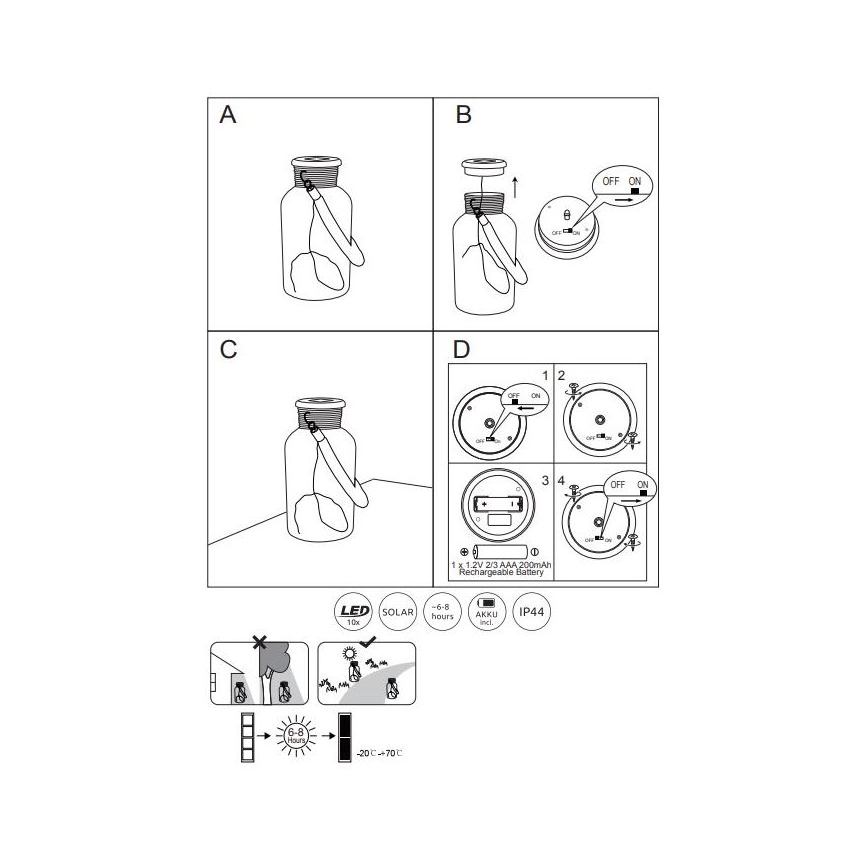 Globo - Lampada LED solare LED/0,6W/3,2V IP44 200 mAh