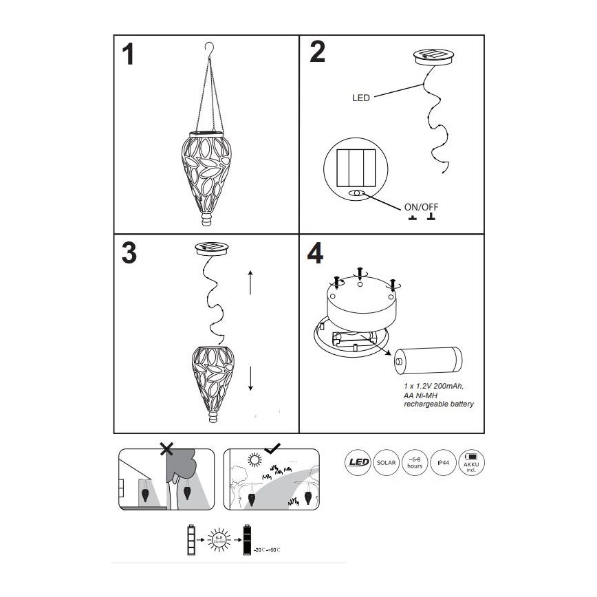 Globo - Lampada solare a LED LED/0,9W/3,2V IP44 giallo
