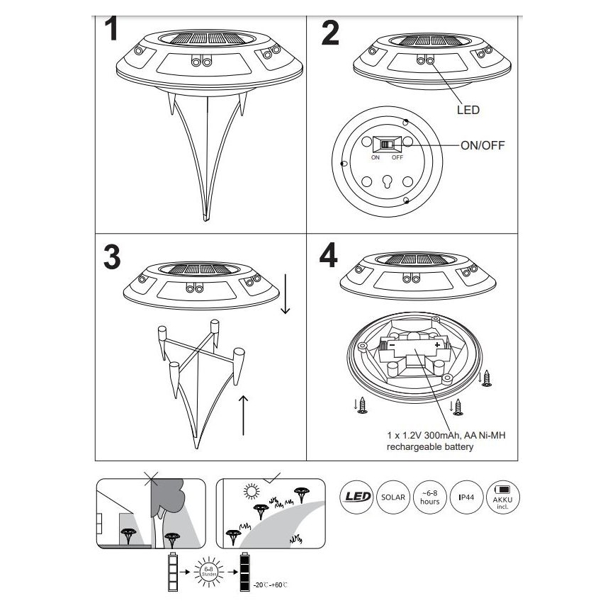 Globo - SET 2x Lampada LED solare LED/0,72W/3V 3200K IP44 300 mAh