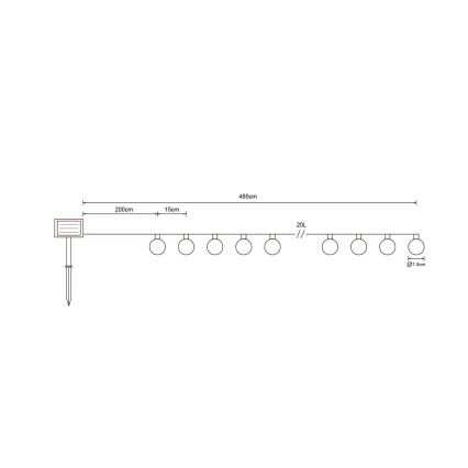 Globo - Catena LED solare 20xLED/0,06W/3,2V 285 cm IP44