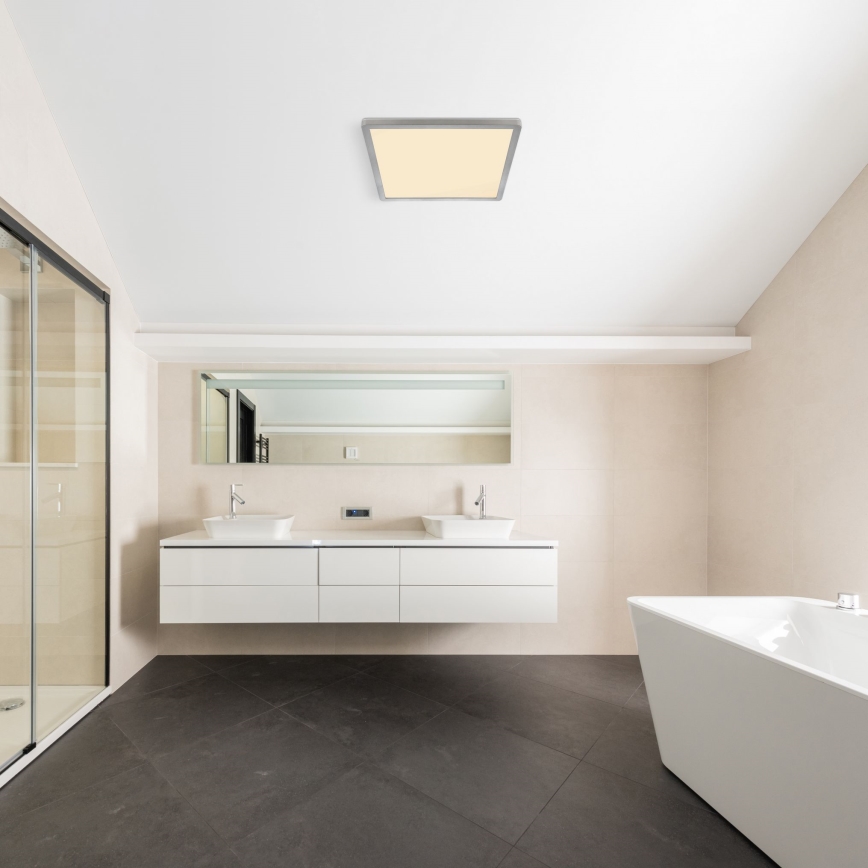 Globo - Plafonnier à intensité variable salle de bain LED/18W/230V 29,4x29,4 cm IP44 chrome mat