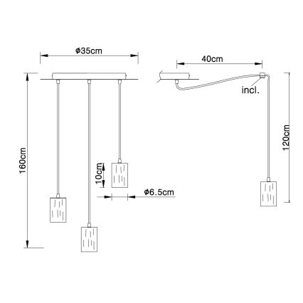 Globo - Lampadario a sospensione con filo 3xE27/60W/230V ragno