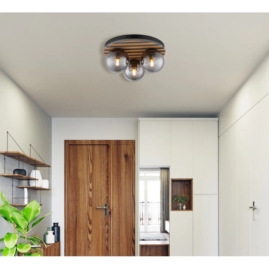 Globo - Deckenleuchte 3x E27/40 W/230 V, Ø 39 cm, braun/rauchfarben