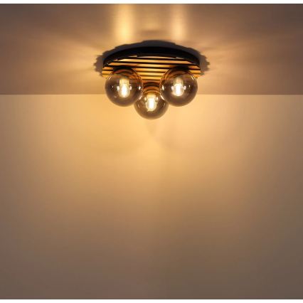 Globo - Deckenleuchte 3x E27/40 W/230 V, Ø 39 cm, braun/rauchfarben