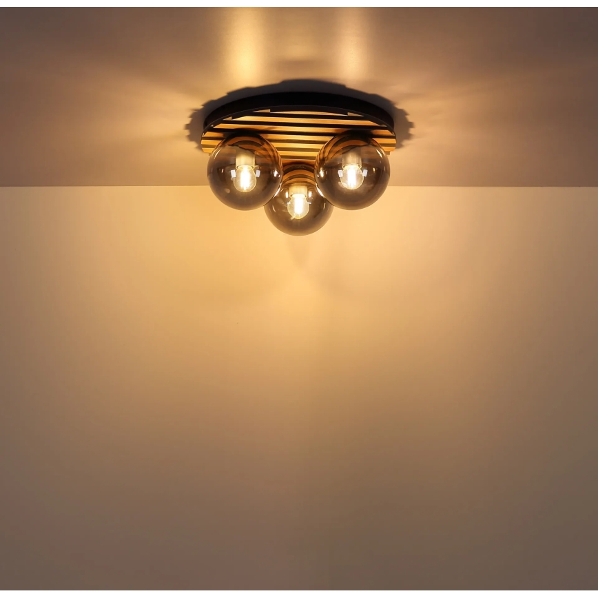 Globo - Deckenleuchte 3x E27/40 W/230 V, Ø 39 cm, braun/rauchfarben