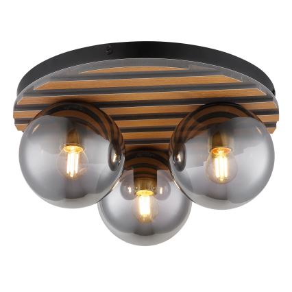 Globo - Deckenleuchte 3x E27/40 W/230 V, Ø 39 cm, braun/rauchfarben
