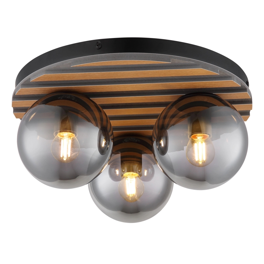 Globo - Deckenleuchte 3x E27/40 W/230 V, Ø 39 cm, braun/rauchfarben