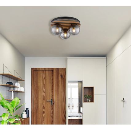 Globo - Plafoniera da soffitto 3xE27/40W/230V Ø 39 cm marrone/fumé