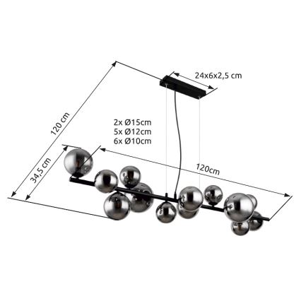 Globo - Lampadario LED a sospensione con filo 13xG9/3,5W/230V fumé/nero