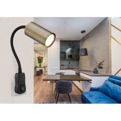 Globo - Faretto a parete con presa di corrente 1xGU10/25W/230V nero/ottone