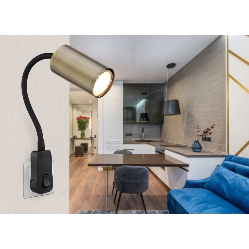 Globo - Spot mural à brancher 1xGU10/25W/230V noir/laiton