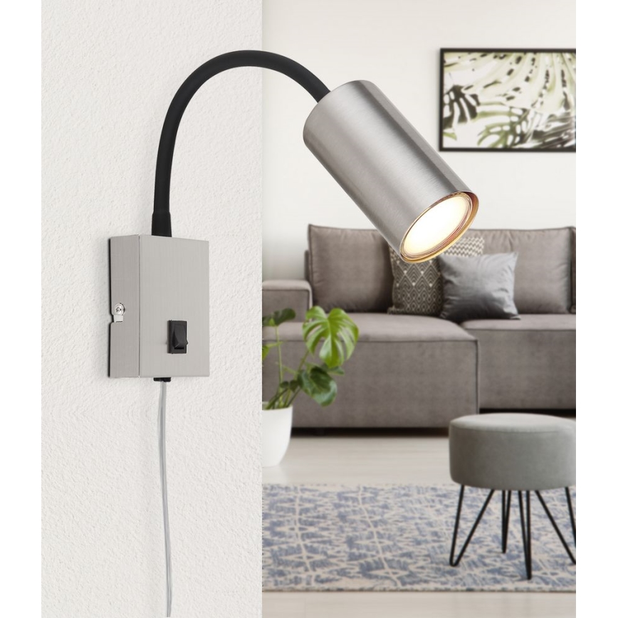 Globo - Lampada flessibile da muro 1xGU10/25W/230V nero/cromo opaco