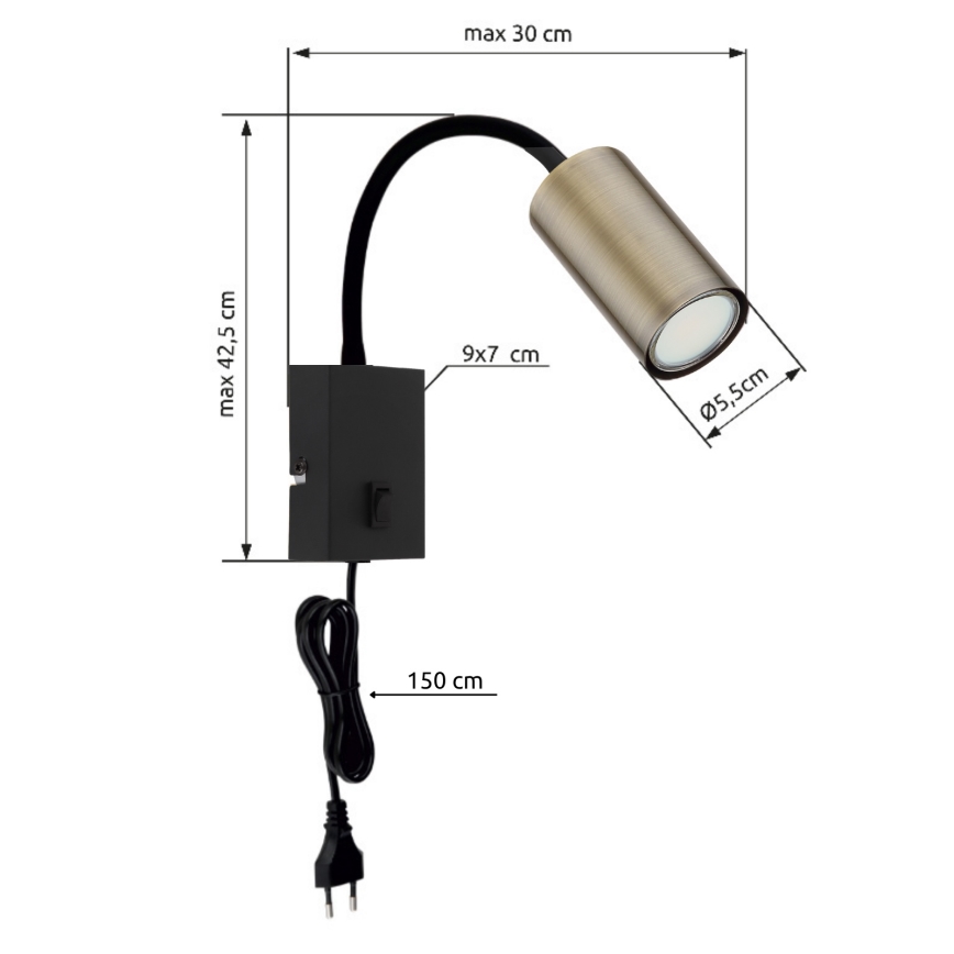 Globo - Flexibler Wandleuchte 1xGU10/25W/230V Schwarz/Messing