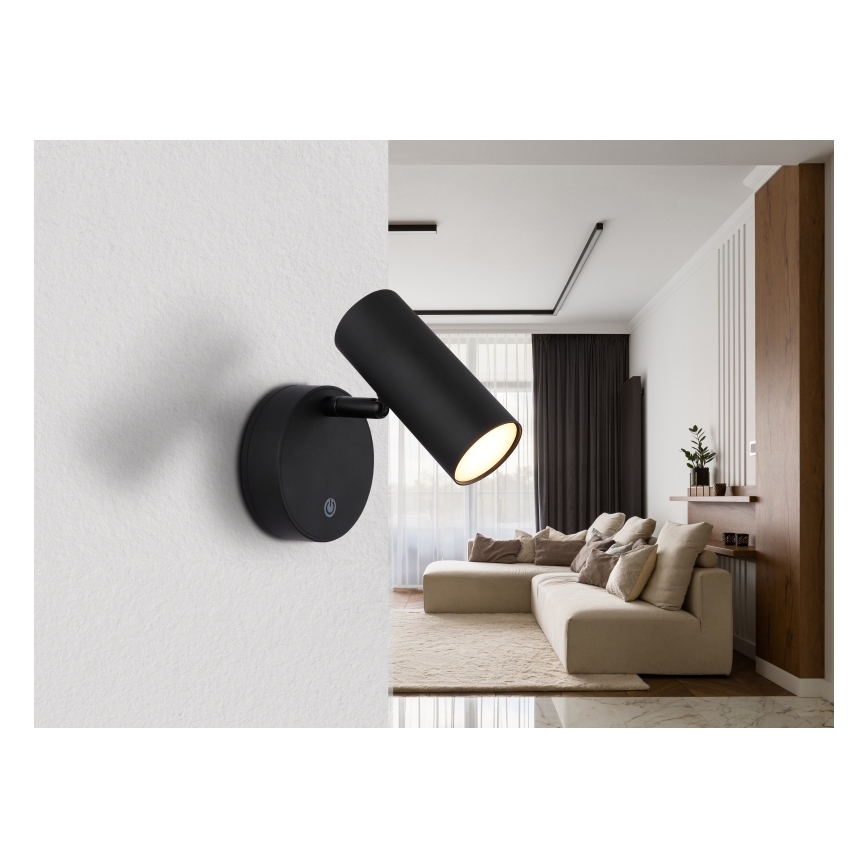 Globo - Applique spot mural LED rechargeable et dimmable, 0,4 W / 3,7 V, 1800 mAh, noir