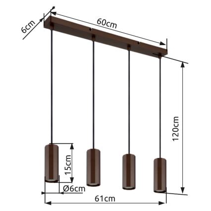 Globo - Lampadario a sospensione con filo 4xGU10/25W/230V marrone