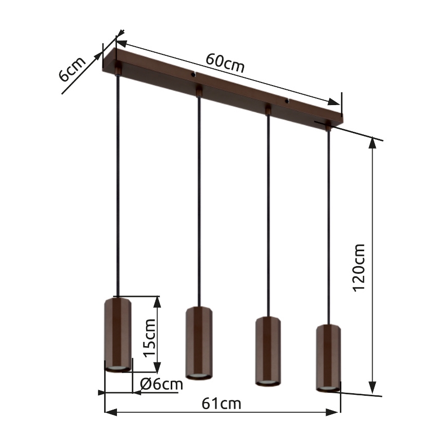Globo - Lampadario a sospensione con filo 4xGU10/25W/230V marrone