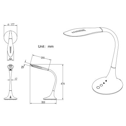 Globo - LED dimmbare, berührungsaktivierte flexible Tischlampe LED/9W/230V 3000/4500/6500K schwarz