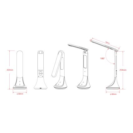 Globo - Lampe de table à intensité variable rechargeable avec un écran LED/4W/230V 2200 mAh noir