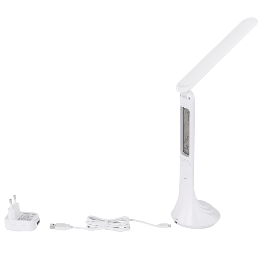 Globo - Lampe de bureau rechargeable LED à intensité variable avec affichage LED/4W/230V 2200 mAh blanche