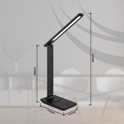 Globo - Lampe de bureau rechargeable à LED tactile dimmable LED/5W/5V 2700/4000/6500K 1800 mAh noire